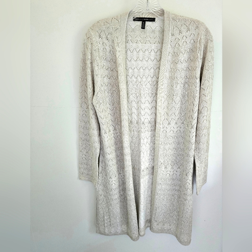 WHBM Silver Metallic Duster Long Cardigan Pale Gray